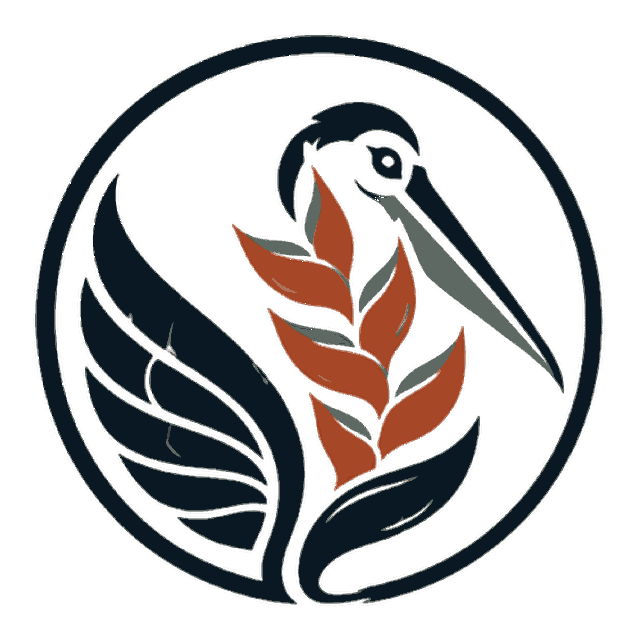 Helican Labs — a pelican and heliconia within an ensō